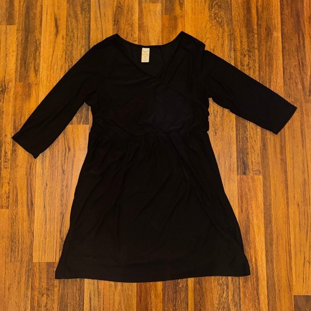 Faded Glory Womens Black Wrap V-Neck Empire Waist 3/4 Sleeve Dress XXL 20